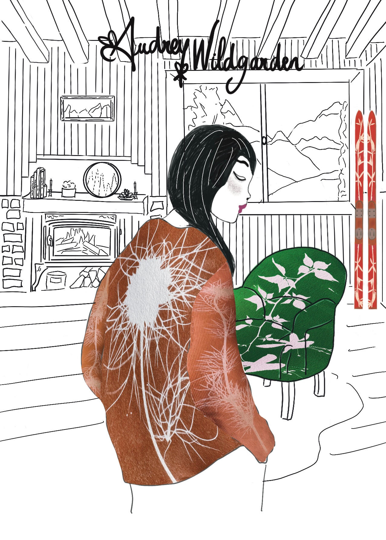 Audrey WildGarden Seasonal Flower Woman – Winter Mountain, Fashion Cyanotype Oshibana Floral Art